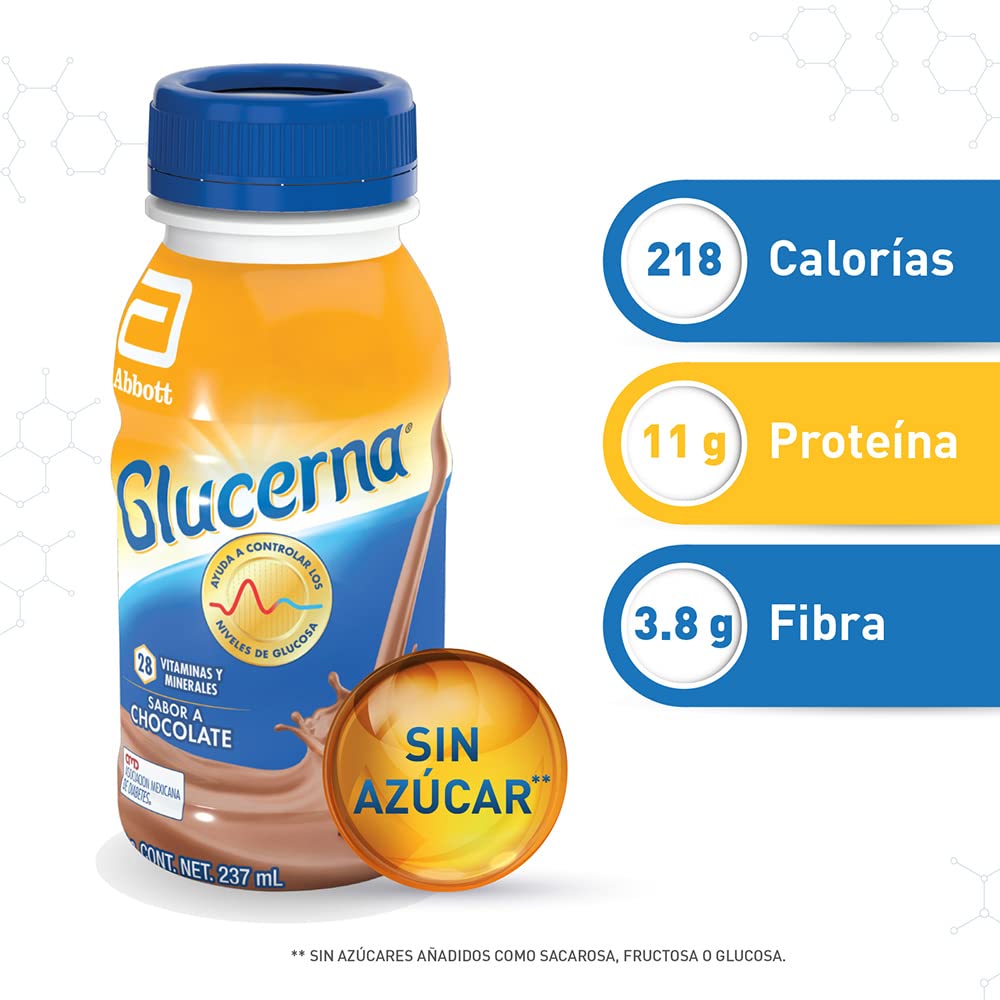 Glucerna - Chocolate 237 ml 12 Pack, 10 Chocolate + 2 Fresa, Control de Azúcar, Carbohidratos de Rápida Absorción, con Proteína y Fibra, Vitaminas y Minerales, Sin Azúcar, Clínicamente Comprobado