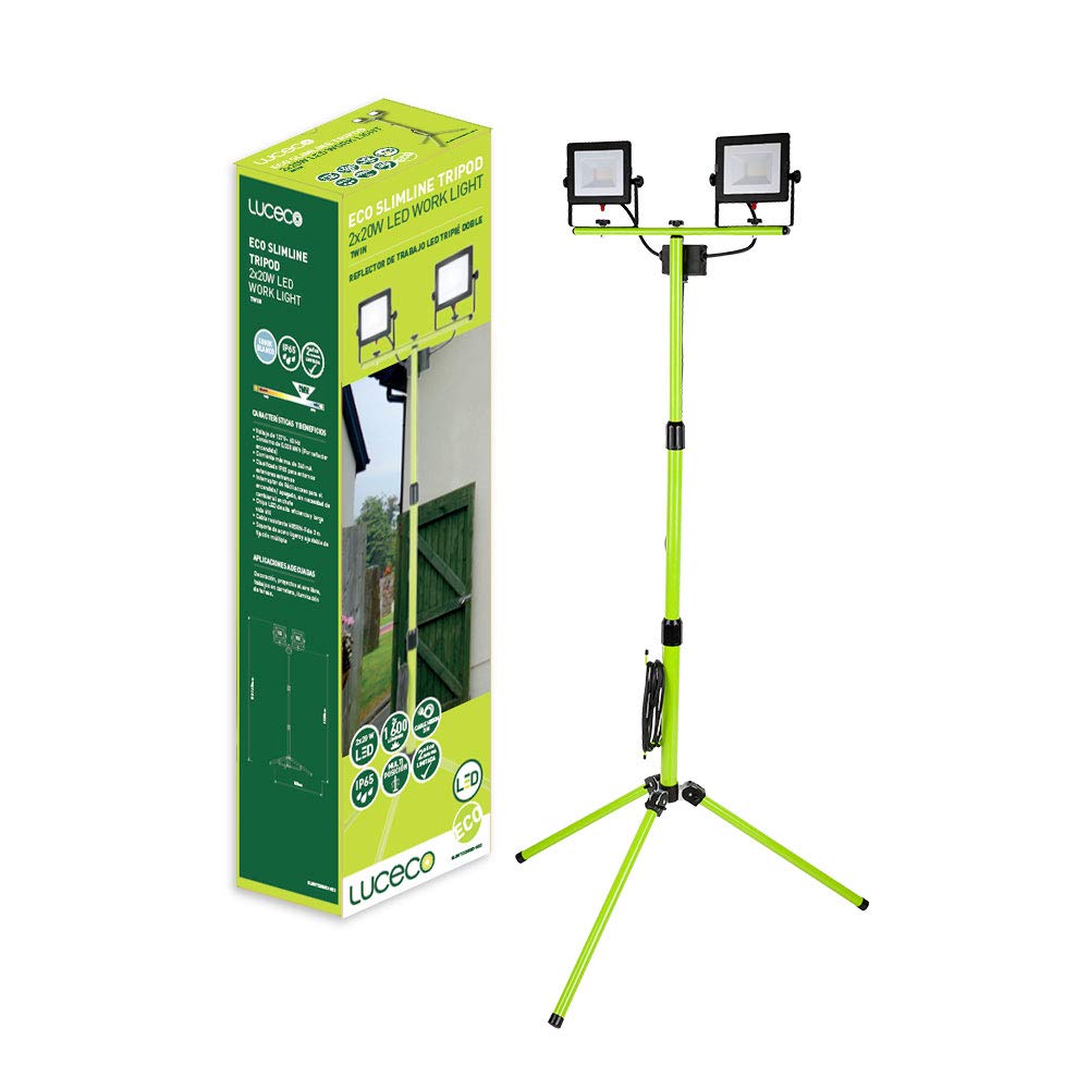 Luceco - LUCECO, ELSWT220BG3-MX2, Portable Doble con Tripié 2x20W, 127V, 5000K, 30000 Hrs, IRC>70, 2x1600 Lúmenes, IP65, Acabado Color Verde Lima