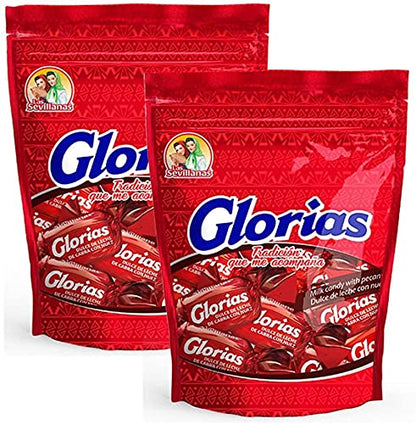 GLORIAS Las Sevillanas. Dulce de leche de cabra con nuez. Dulces Mexicanos. 2 Bolsas con 30 pzas cada una