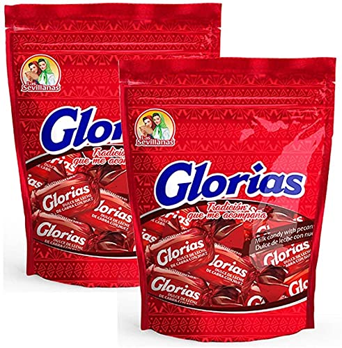 GLORIAS Las Sevillanas. Dulce de leche de cabra con nuez. Dulces Mexicanos. 2 Bolsas con 30 pzas cada una