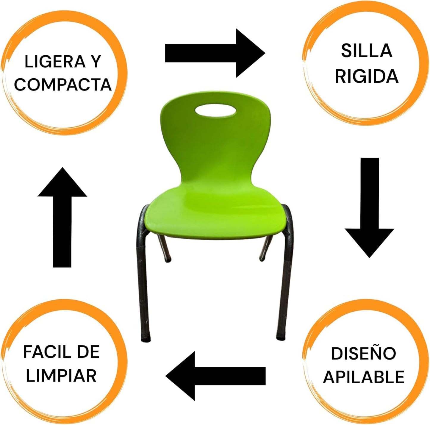 RIVARRO Silla Plástica Apilable para Niños, Armazón de Acero, 50 cm de Altura, 40 cm de Ancho, (Verde)