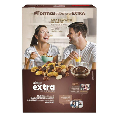Kellogg's Cereal EXTRA CHOCOLATE CON ALMENDRAS 370g Hojuelas de Maíz con sabor a Cacahuate y Chocolate. Desayuno Nutritivo, Delicioso y lleno de energía.