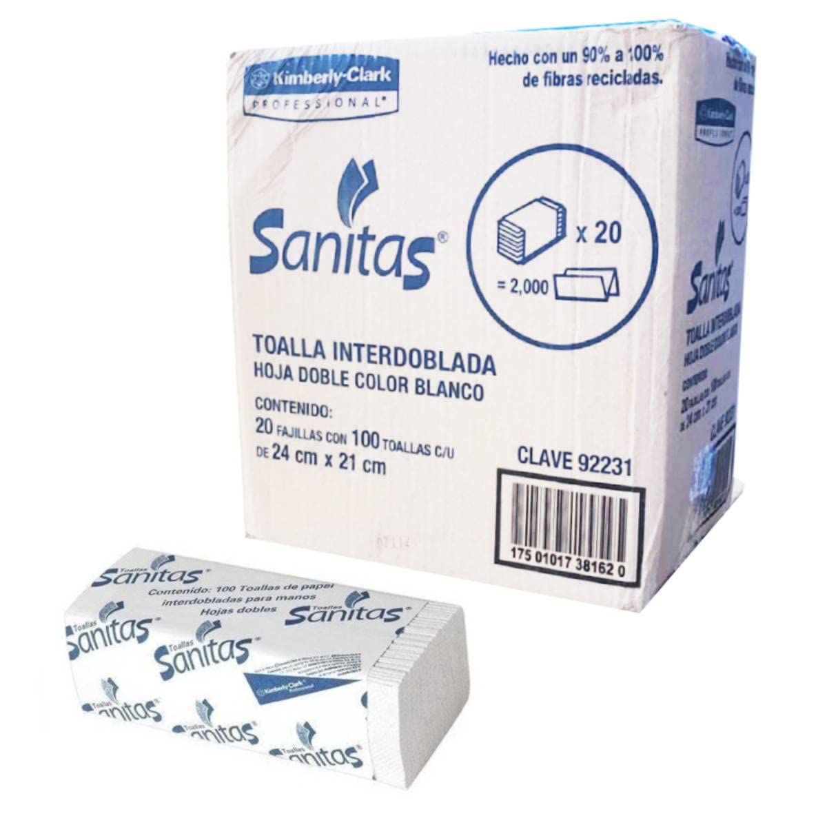 KIMBERLY CLARK - KIMBERLY CLARK Toalla Interdoblada Sanitas 92231 Caja con 20 fajillas de 100 Piezas