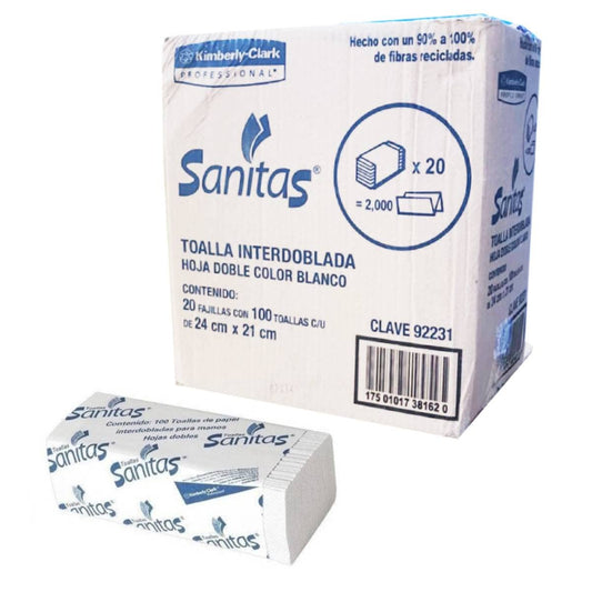 KIMBERLY CLARK - KIMBERLY CLARK Toalla Interdoblada Sanitas 92231 Caja con 20 fajillas de 100 Piezas