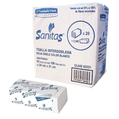 KIMBERLY CLARK - KIMBERLY CLARK Toalla Interdoblada Sanitas 92231 Caja con 20 fajillas de 100 Piezas