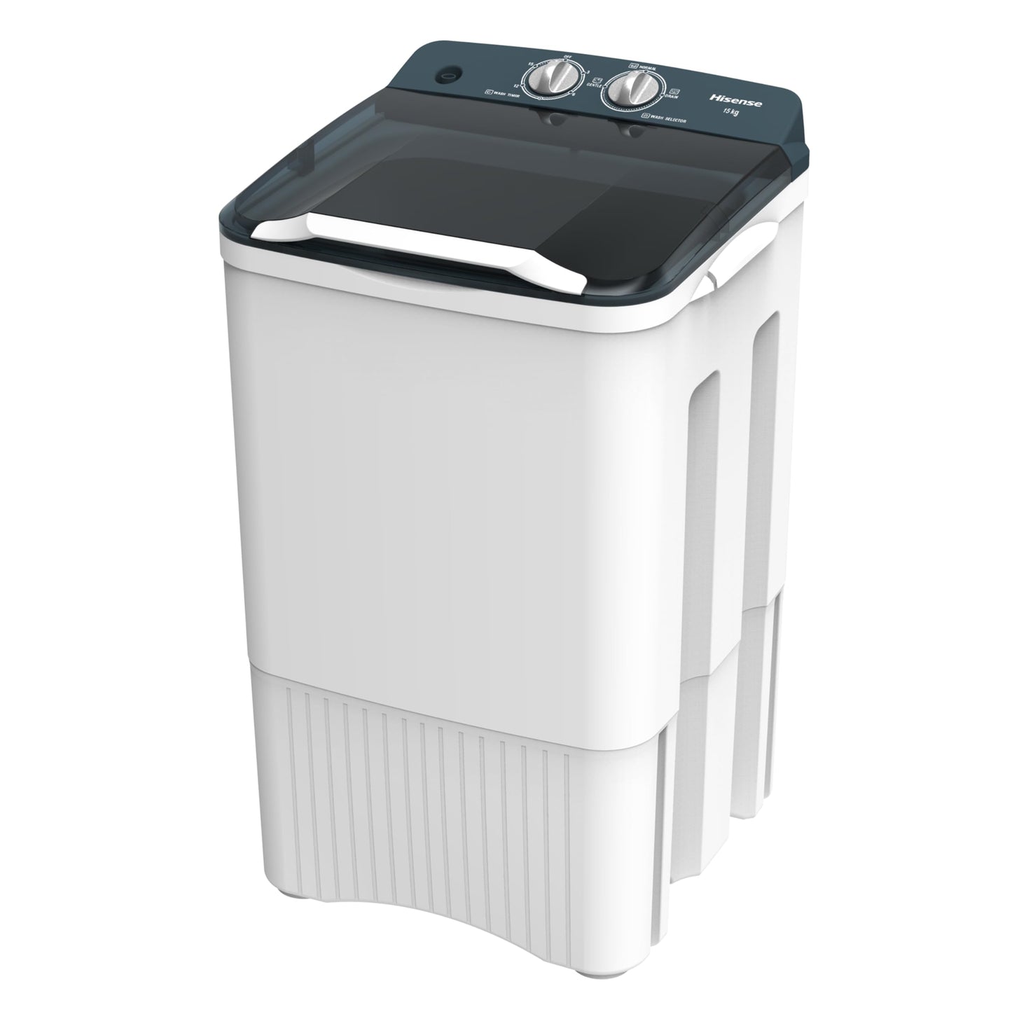 Hisense Lavadora WSFF1501, Semiautomática, 15 Kg, Temporizador de Lavado y Centrifugado, 55x52x91cm(AnchoxLargoxAlto), Blanco/Gris