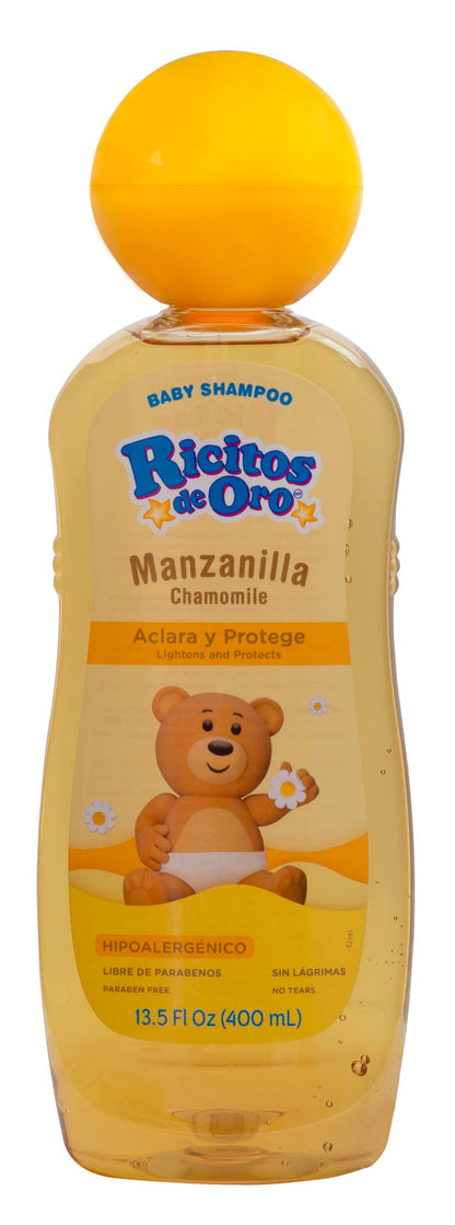 Ricitos de Oro, Champú de limpieza para bebés con extracto de manzanilla que aclara naturalmente sin parabenos, hipoalergénico, paquete de 2 botellas de 13.5 onzas líquidas, ámbar, 2 unidades