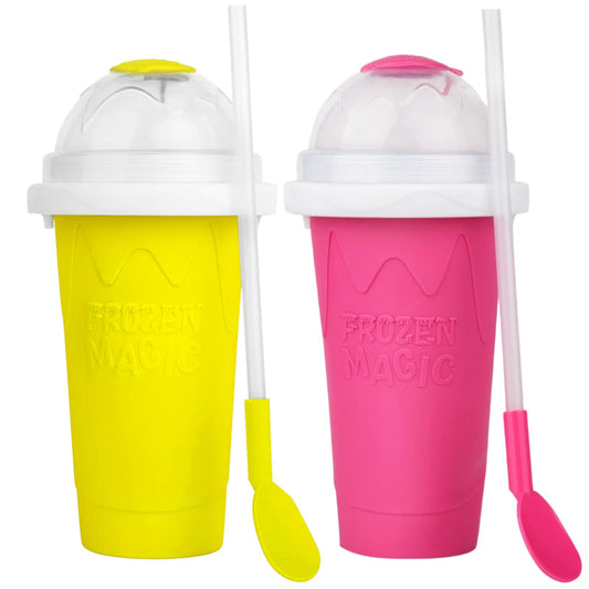 Magic Quick Frozen Smoothies Maker - Taza grande de granizado, taza para apretar DIY (rojo y amarillo)