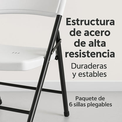 RIVARRO | Sillas Plegables de Plástico Reforzado en Paquete de 6, Ligeras, Resistentes y Apilables, Ideales para Comedor, Jardín, Escuela, Oficina, Eventos Sociales y Reuniones Familiares