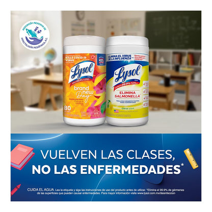 Lysol Toallitas Desinfectantes, 2pack, Fragancia Citrus y Mango Hibiscus, 80 toallitas c/u.