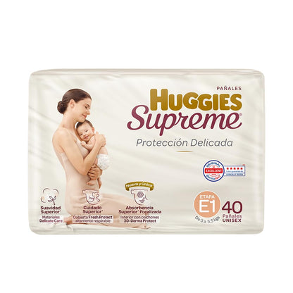Huggies Supreme Pañal Desechable para Bebé, Etapa 1 Unisex, Caja con 240 Piezas, Ideal para Bebés de 3 a 5.5 kg