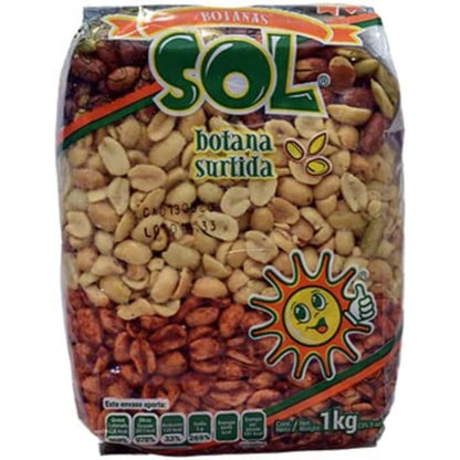 Botana Surtida 1 kg Botanas Sol Cacahuate Salado Enchilado y Español