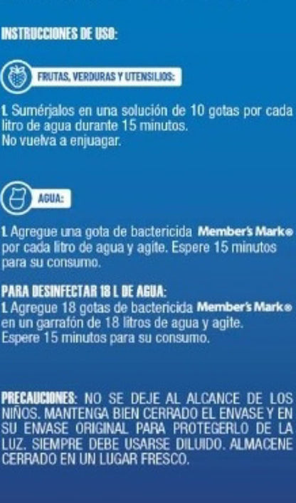 MEMBER´S MARK Bactericida Member's mark para desinfectar agua fruta y utensilios 1L