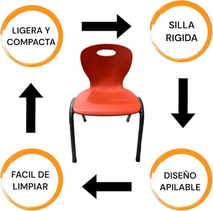 RIVARRO Silla Plástica Apilable para Niños, Armazón de Acero, 50 cm de Altura, 40 cm de Ancho, (Roja)
