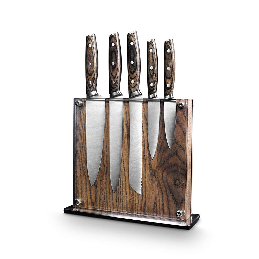 AR+COOK Art & Cook Elite - Cubertería de acero con soporte de madera (6 unidades), Ash/Pakkawood