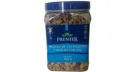 Premiere - PREMIER Cacahuates y Nueces mixtas CON SAL, botana snack para tu reunión fiesta con cacahuate tostado almendra tostada salada nuez de la india frita 800 gramos