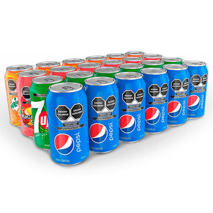 Pepsi - Mix 4-Six Pack, Refrescos de Pepsi, Mirinda, Manzanita Sol y 7Up, Contenido: 24 Latas de Aluminio de Diferentes Sabores de 355 Mililitros Cada Una