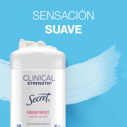 SECRET, Desodorante Mujer, Clinical Strength, Desodorante Clinical, Powder Protect, Crema Suave, 45 GR