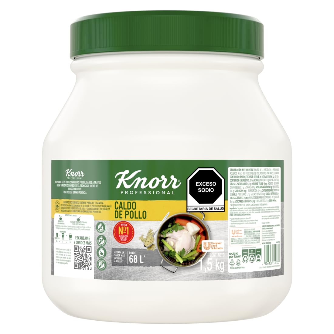 Knorr - Knorr, Caldo de Pollo en Polvo, Rinde 68 Lts, 1.5 kg.