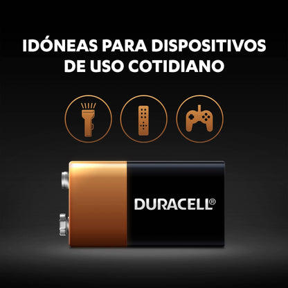 Duracell - Pila 9V alcalina, batería Cuadrada de Larga duración 9 Volts