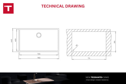 Fregadero Submontar Tegranite+ Teka SQUARE 72.40 TG B Negro