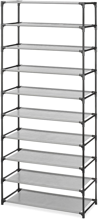 Whitmor Torre de Zapatos 10 Niveles, Negro y Gris, Cromo, 10 Estantes, 60 kg de Capacidad de Carga, para Ropa, Zapatos y Accesorios, Sin Montaje Requerido, Estantes Espaciales, Ligera, para Cochera
