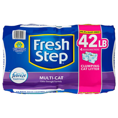 Fresh Step - Fresh Step Multi-Cat Arena aromática Extra Fuerte para Gatos con el Poder de Febreze, 42lb/19kg