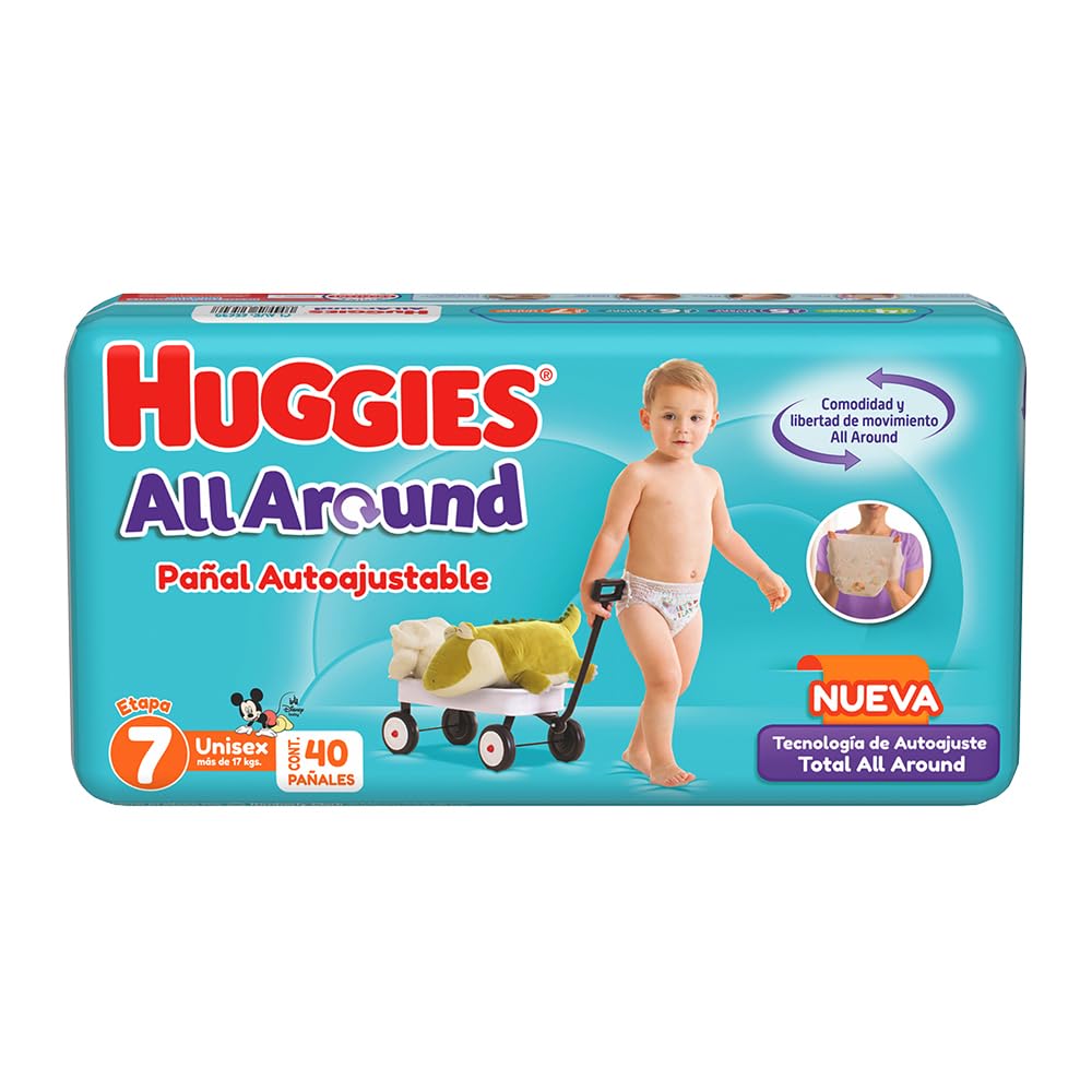 Huggies All Around Pañal Desechable para Bebé, Etapa 7 Unisex, Paquete con 40 piezas, Ideal para bebés de más de 17 kg