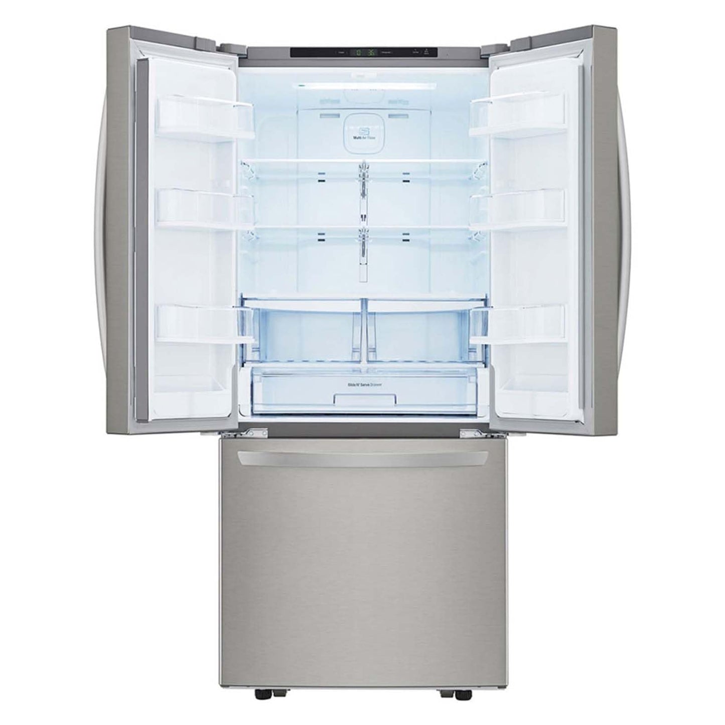 Refrigerador LG French Door 22 pies cúbicos, Acero Inoxidable con Autodiagnóstico Smart Diagnosis, descongelacion automatica, gris, modelo GF22BGSK
