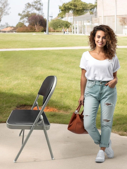 RIVARRO Silla Plegable Estándar con Respaldo De Vinil Negro para Oficina, Interiores, Exteriores, Fiestas
