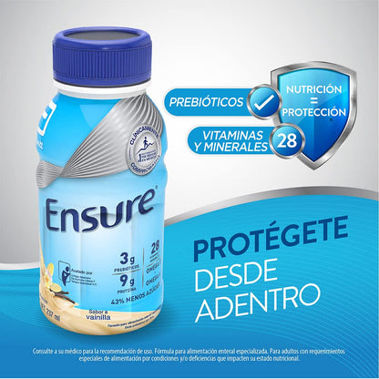 Ensure Clásico Vainilla Fresa 237ml, Alimentación Especializada, Caja con 12 Botellas (10 Vainilla y 2 Fresa)