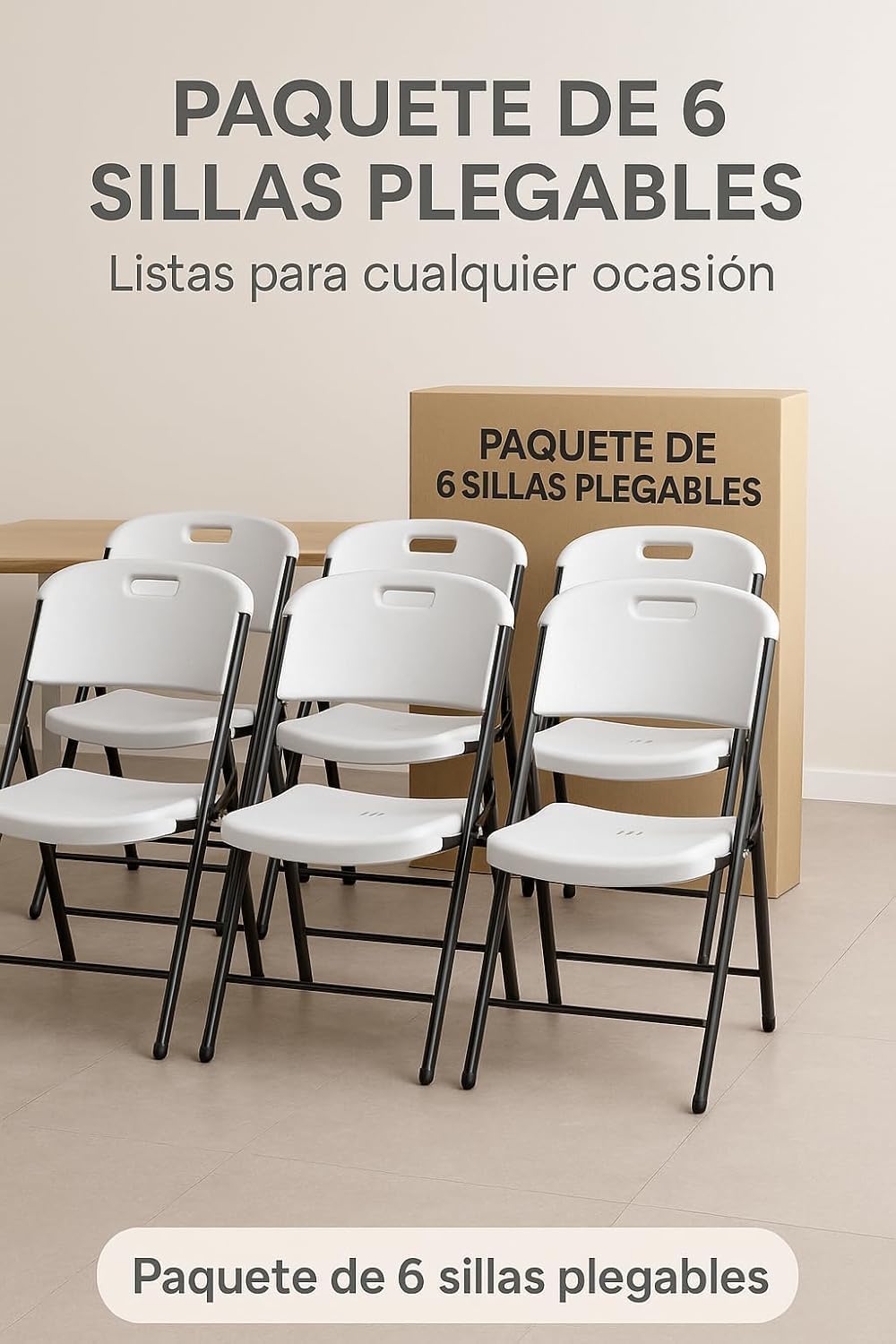 RIVARRO | Sillas Plegables de Plástico Reforzado en Paquete de 6, Ligeras, Resistentes y Apilables, Ideales para Comedor, Jardín, Escuela, Oficina, Eventos Sociales y Reuniones Familiares