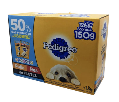 PEDIGREE - P Alimento para Perro 12 Sobres de 150g Pollo-Res en filetes Cachorro Pedigree