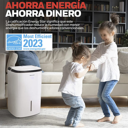 Honeywell Deshumidificador Inteligente TP50AWKN con Wi-Fi y Control de Voz con Amazon y Google. Energy Star de Eficiencia Energética. Deshumidifica hasta 23.6 Litros/50 Pintas bajo la Norma ASHRAE.