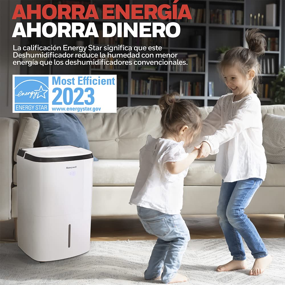 Honeywell Deshumidificador Inteligente TP50AWKN con Wi-Fi y Control de Voz con Amazon y Google. Energy Star de Eficiencia Energética. Deshumidifica hasta 23.6 Litros/50 Pintas bajo la Norma ASHRAE.
