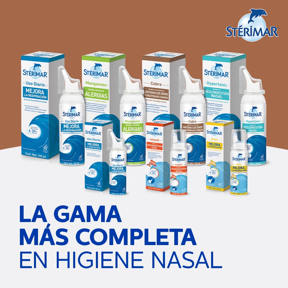 Stérimar Cobre, Lubricante Nasal 100% Natural con Solución de Agua de Mar y Cobre, Auxiliar en Infecciones Respiratorias para Toda la Familia,100 ml