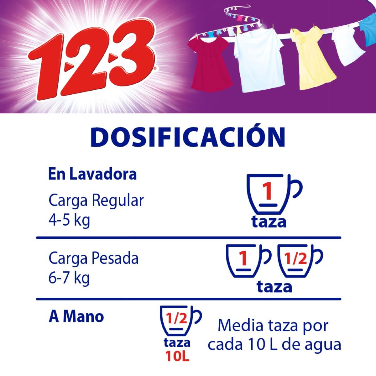 VORAGA 123 - 1-2-3 MAXI PODER con Suavizante y Jazmín 10 kg, detergente en polvo, Con suavizante extra y olor a jazmín, Ropa brillante, fresca y suave.