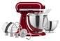 KitchenAid Artisan Series KSM195PSER - Batidora de pie con cabezal inclinable con paquete de accesorios de primera calidad, color rojo imperio