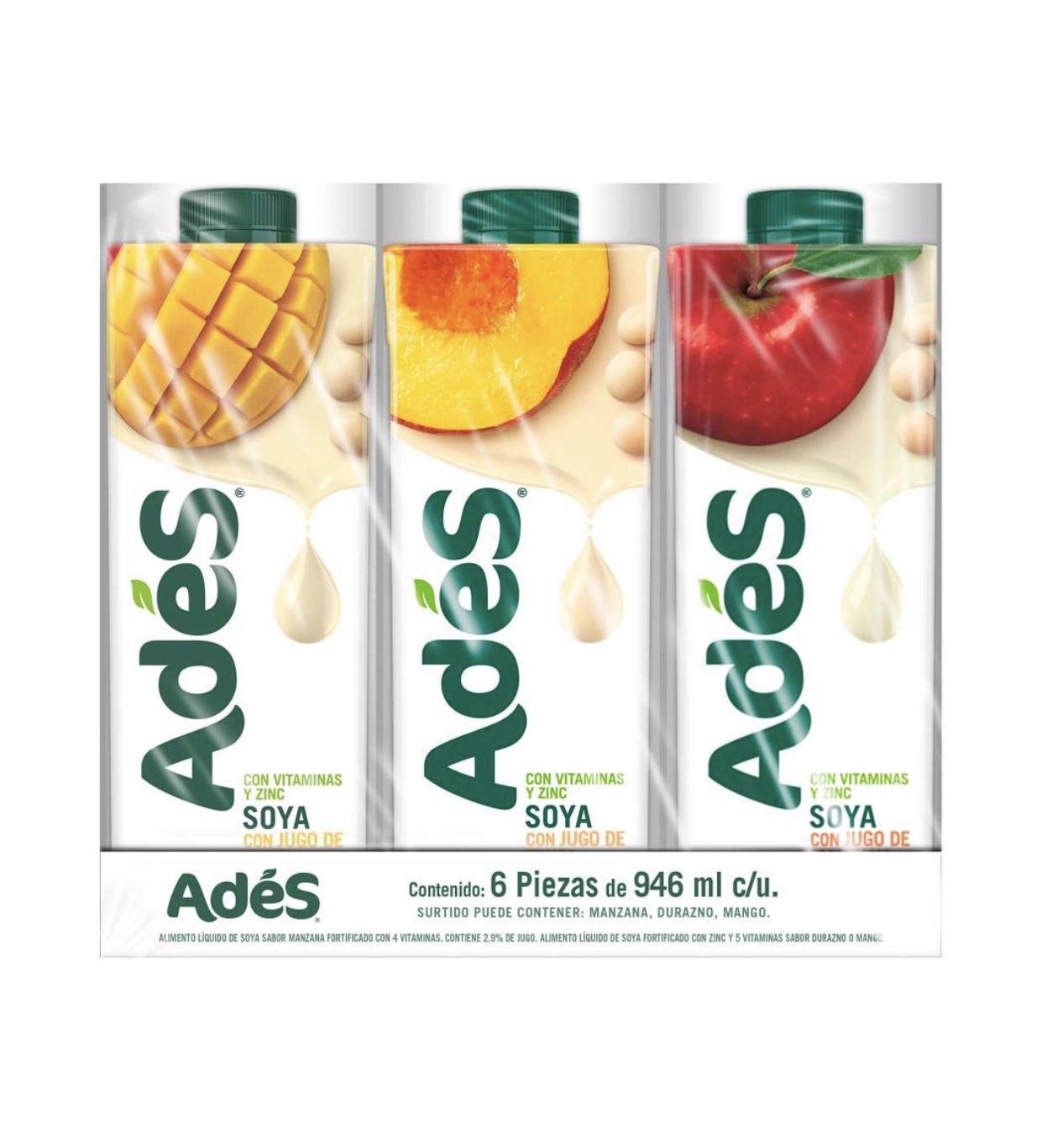 “Genérico” - ADES BEBIDA DE SOYA SOJA PAQUETE SURTIDO CON 6 PIEZAS DE 946 ML NUTRITIVO SALUDABLE REFRESCANTE AGUA FRESCA JUGUITOS JUGO