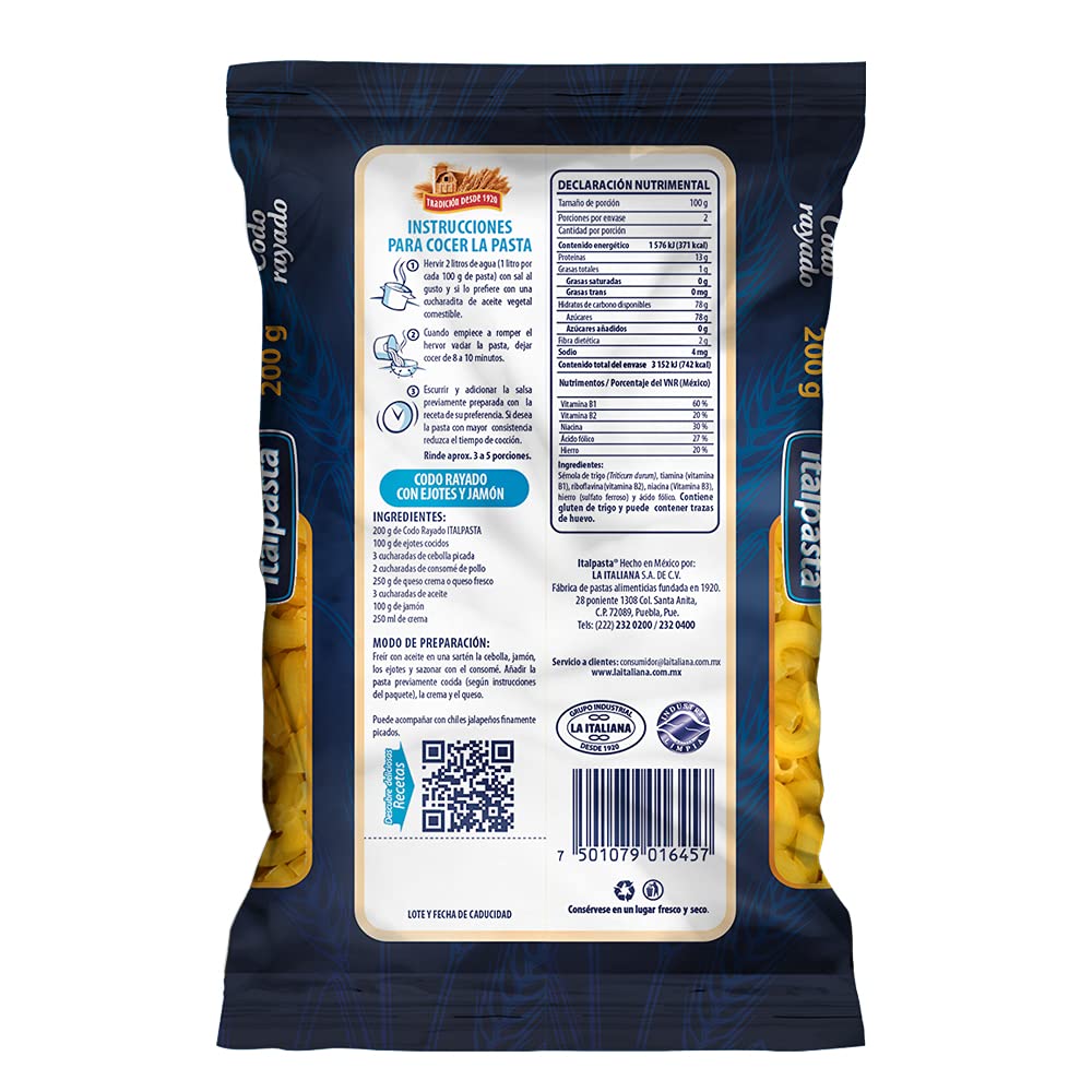 Italpasta, Codo Rayado Caja, 4 kilogramos, 4000 grams, 4 kilogramos