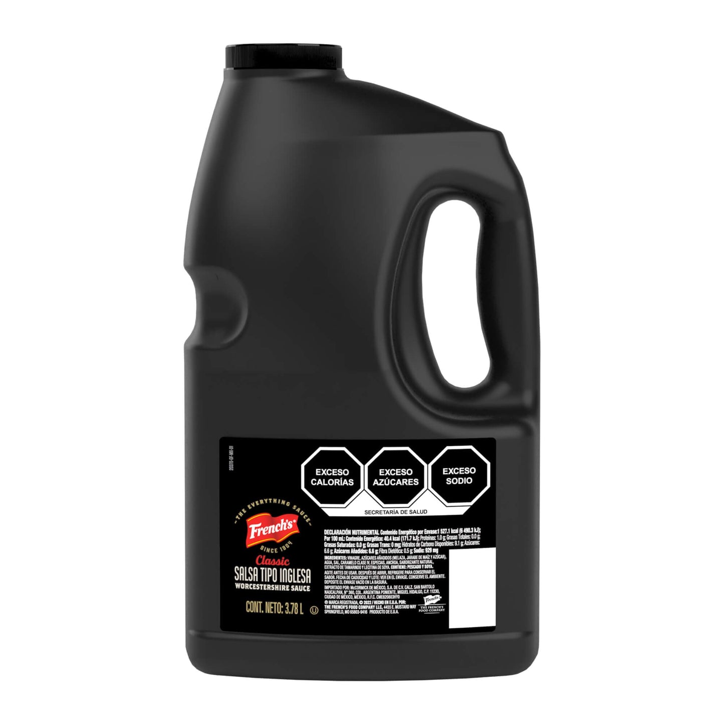 FRENCH'S - Salsa Inglesa Clásica, Ingredientes Naturales y de Calidad, para Marinar Carne y Pescado, Contiene Soja, sin Gluten, Colorantes o Saborizantes, Color Negro, Botella de 3,78 L