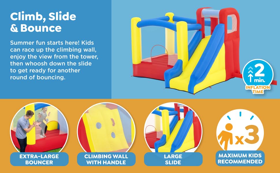 Bestway H2OGO! Slidetastic Mega Bouncer Bouncer House (9 pies x 8 pies 5 Pulgadas x 84 Pulgadas) | para Juegos en Interiores y Exteriores | Perfecto para niños a Partir de 3 años