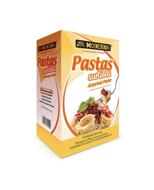 “Genérico” - PASTA SURTIDO DE PASTAS LA MODERNA PAQUETE GRANDE CON 20 PIEZAS DE 200 GRAMOS CADA UNO TOTAL 4 KILOGRAMOS SOPAS CALDOS SPAGUETTI