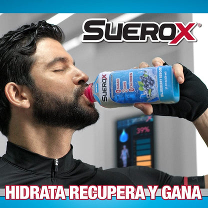 SUEROX 12 pack Hidratante con 8 Iones sabor Fresa Kiwi, Mora Azul, Manzana, Aloe Vera-Lychee, 630 ml c/u