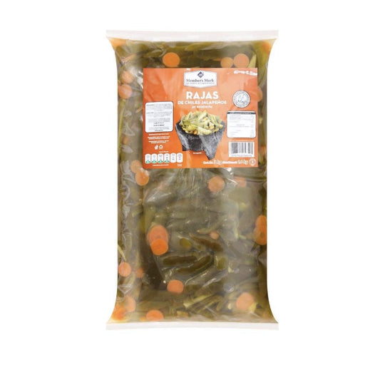 MEMBER'S MARK CHILES JALAPEÑOS JALAPENOS EN RAJAS EN ESCABECHE PAQUETE DE 3 KILOGRAMOS NACHOS HOT DOGS ANTOJITOS
