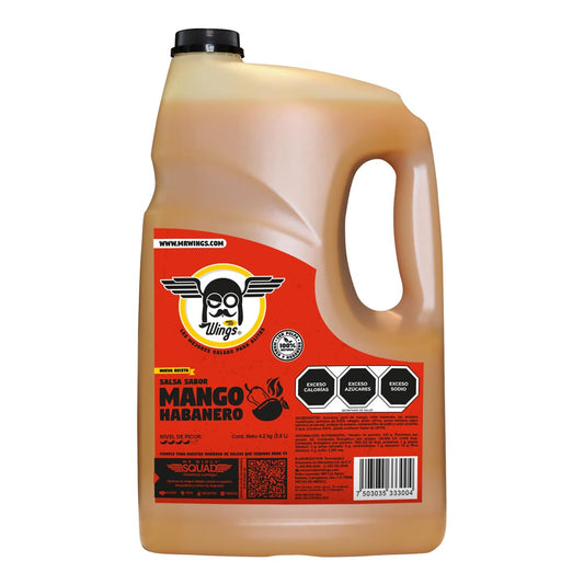 Salsa mango habanero para alitas, botanas y más. Mr Wings con pulpa 100% natural de MANGO y habanero. 1 Galón (4.2 Kg)