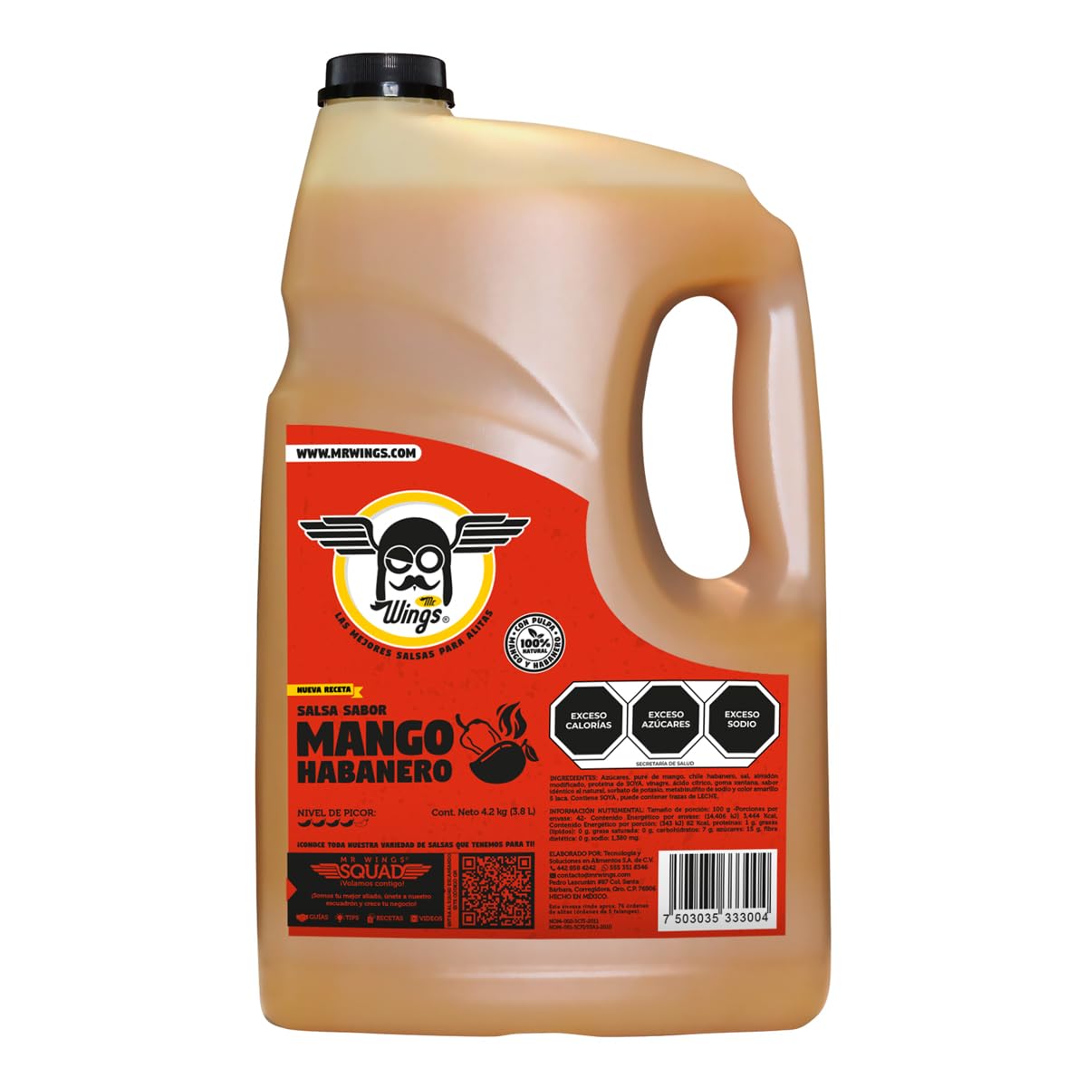 Salsa mango habanero para alitas, botanas y más. Mr Wings con pulpa 100% natural de MANGO y habanero. 1 Galón (4.2 Kg)