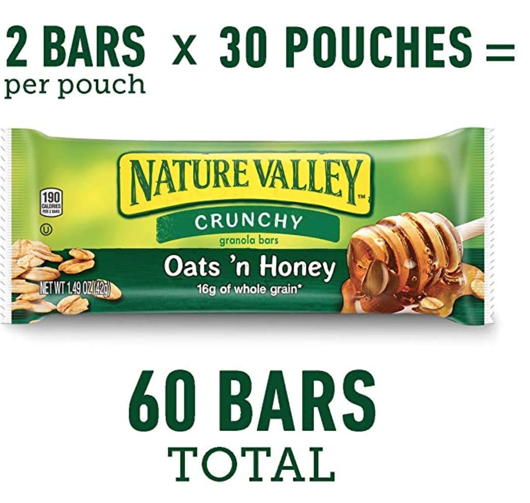Nature Valley - Nature Valley Crujiente Barras de Granola con Avena y Miel - 60 piezas