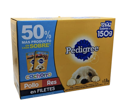 PEDIGREE - P Alimento para Perro 12 Sobres de 150g Pollo-Res en filetes Cachorro Pedigree