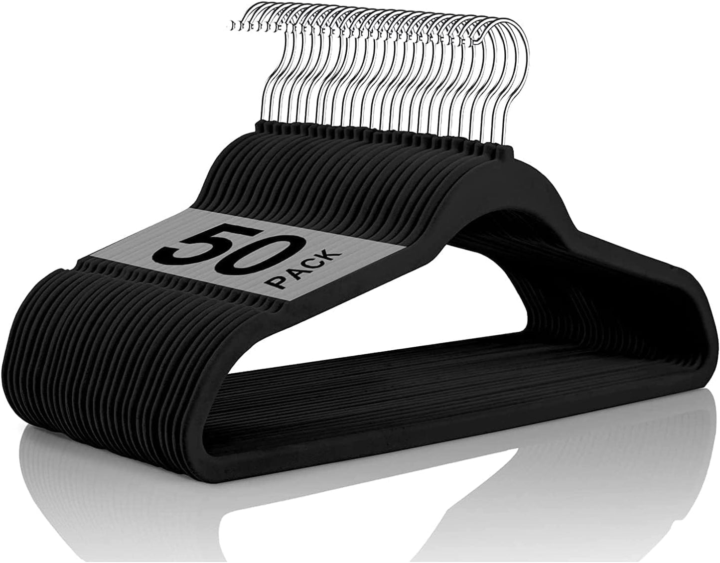 RIVARRO - RIVARRO - Ganchos para Ropa de Terciopelo, 50 Unidades, Caja, Color Negro, Perchas de Ropa, Calidad Premium Gancho 360 Grados Ganchos